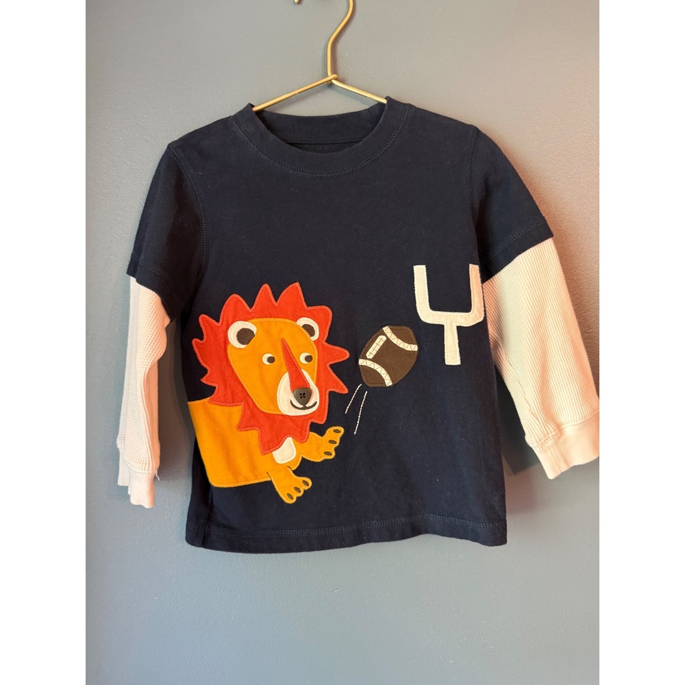 Gymboree Boys 2T Navy Blue Lion Football Layered Long Sleeve applique Tee Shirt
